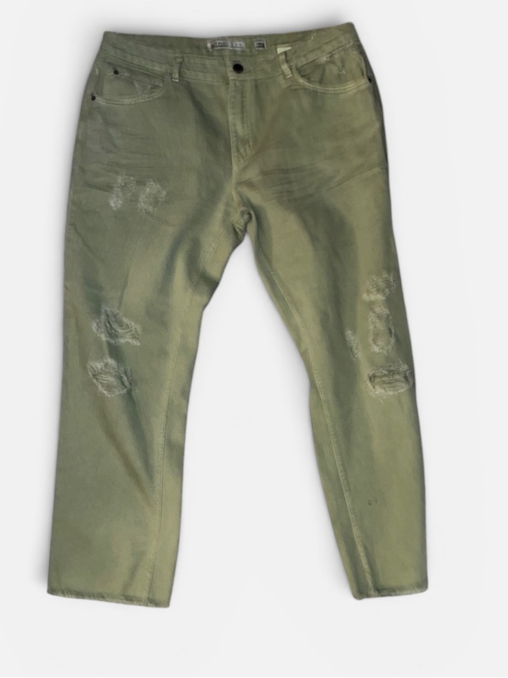 Zara Basic Z1975 Denim Vintage denim light green ripped distressed raw hem 8